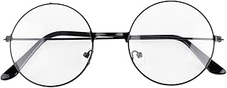 GroveEs Round Eyeglasses,Durable Black Metal Frame Eyeglasses with Clear Lens,Retro Glasses Decorative Accessories for Women Men Outfit Decor Fancy Dress Parties