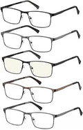 EYECEDAR 5-Pack Reading Glasses Men Metal Frame Rectangle Style Stainless Steel Material Spring Hinges with Computer Eyeglasses Readers 3.00