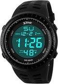Men's Digital Big Face Waterproof Electronic LED Sport Wrist Watch Black SK1167