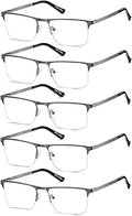 EYECEDAR 5-Pack Reading Glasses for Men Metal Gunmetal Half Frame Spring Hinges Eyeglasses Readers 1.75