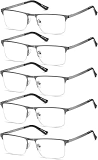 EYECEDAR 5-Pack Reading Glasses for Men Metal Gunmetal Half Frame Spring Hinges Eyeglasses Readers 1.75