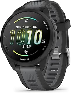 Garmin Forerunner 165, 43mm GPS running smartwatch, lightweight, AMOLED touchscreen, advanced training, insights & features, safety & tracking features, up to 11 days battery life, Black
