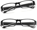 Reading Glasses Readers Value 2 Pack, Square Reading Glasses Eyeglasses Readers Classic Everyday Use, Spring Hinges Arm Rectangular Frame Scratch Resistant Spectacles for Mens Womens