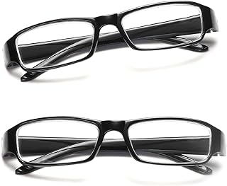 Reading Glasses Readers Value 2 Pack, Square Reading Glasses Eyeglasses Readers Classic Everyday Use, Spring Hinges Arm Rectangular Frame Scratch Resistant Spectacles for Mens Womens