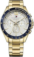 Men's 48mm Multifunction Quartz Watch - Gold Stainless Steel Bracelet, Silver White Dial, 3 Sub-Dials, 5ATM Water Resistant - 1791121