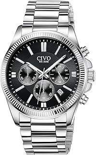 Mens Watches Stainless Steel Silver Chronograph Quartz Wrist Watch Stylish - Waterproof Date Watches for Men