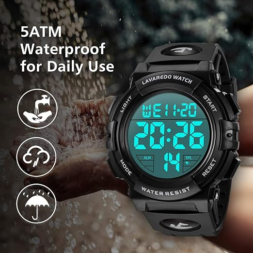 Digital Watch, Mens Digital Watch Military Watches for Men 5ATM Waterproof Outdoor Sports Watch with Light/Alarm/Date/Shockproof/Chronograph, Gift
