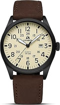 Mens Watches Military Watches for Men Analog Quartz Watch Waterproof Men's Wrist Watches with Date Tactical Field Watch Leather Band