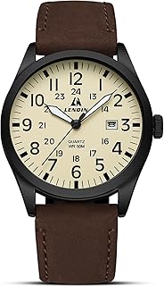 Mens Watches Military Watches for Men Analog Quartz Watch Waterproof Men's Wrist Watches with Date Tactical Field Watch Leather Band