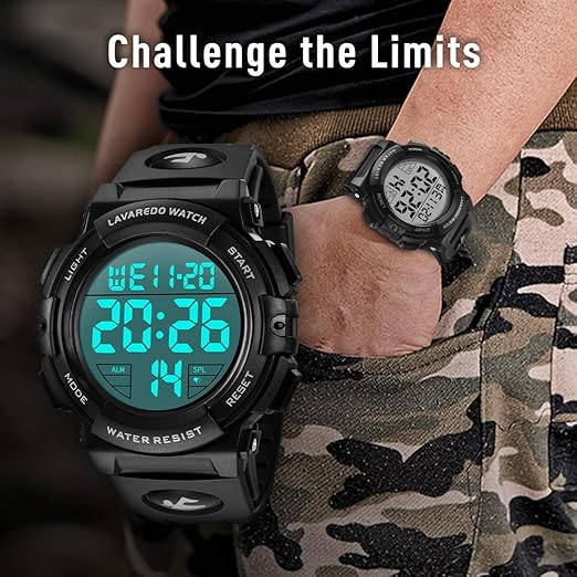 Digital Watch, Mens Digital Watch Military Watches for Men 5ATM Waterproof Outdoor Sports Watch with Light/Alarm/Date/Shockproof/Chronograph, Gift