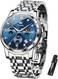 Men's Waterproof Quartz Watch, Chronograph Stainless Steel Analog Watch for Men Functional Dial with Date Diamond Luminous Business Men's Watch
