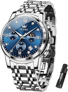 Men's Waterproof Quartz Watch, Chronograph Stainless Steel Analog Watch for Men Functional Dial with Date Diamond Luminous Business Men's Watch