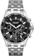 Jenson Mens 44mm Chronograph Quartz Watch with Stainless Steel Bracelet Date Window 50m Water Resistant