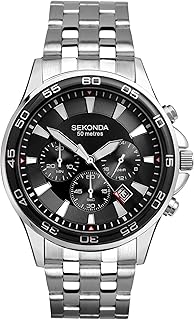 Jenson Mens 44mm Chronograph Quartz Watch with Stainless Steel Bracelet Date Window 50m Water Resistant