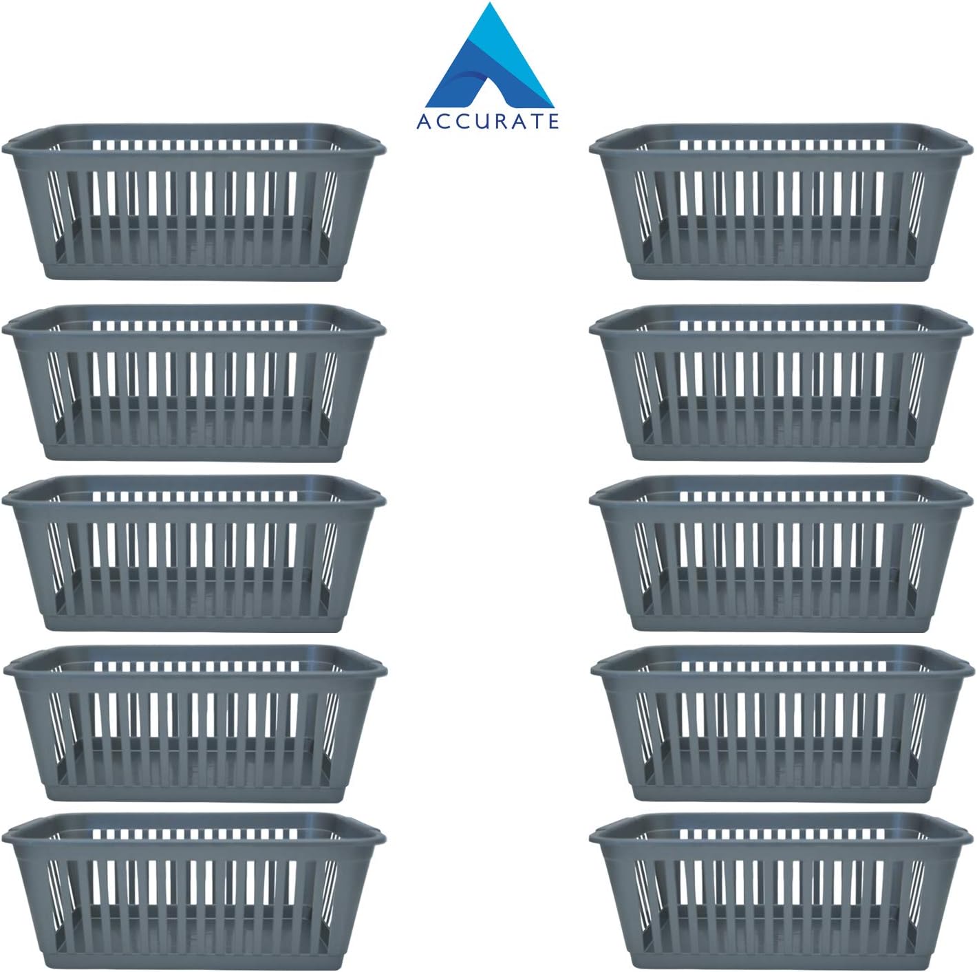 ACCURATE Plastic Storage Baskets Set of 10 Silver 30cm