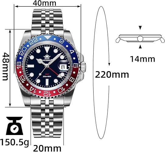 ADDIESDIVE AD2050 GMT Watch Swiss Ronda 20Bar Waterproof