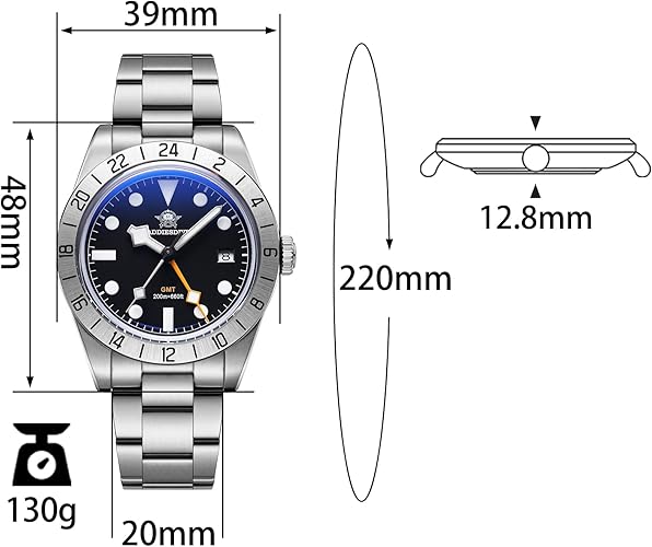 ADDIESDIVE 39mm Quartz GMT Watch 20Bar Waterproof Men