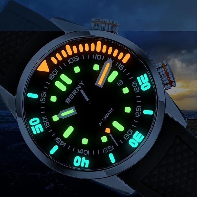 Automatic Watch for Men Diving Watch Sapphire Glass Silicone Band Super Luminous Wristwatch 20ATM Waterproof