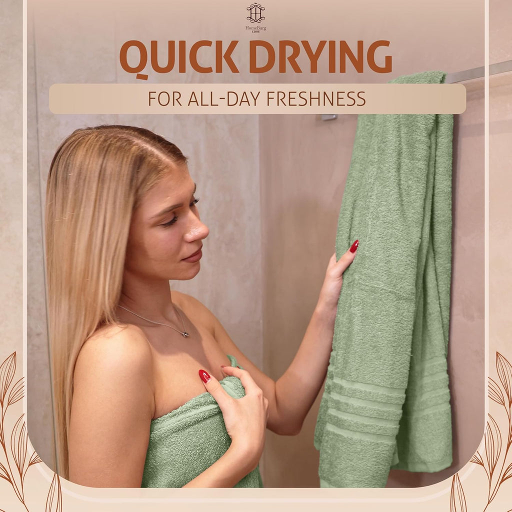Christy Prism 2-Piece Bath Towel Set – 100% Turkish Cotton, Super Soft, Quick Dry, Absinthe Green