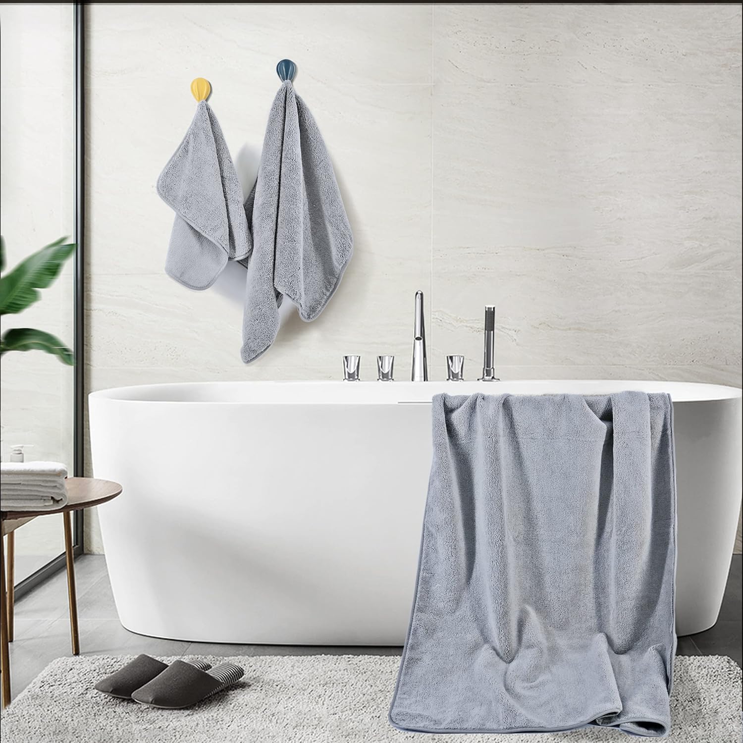 POLYTE 6-Piece Microfibre Bath Towel Set – Plush, Quick Dry, Lint-Free, Grey