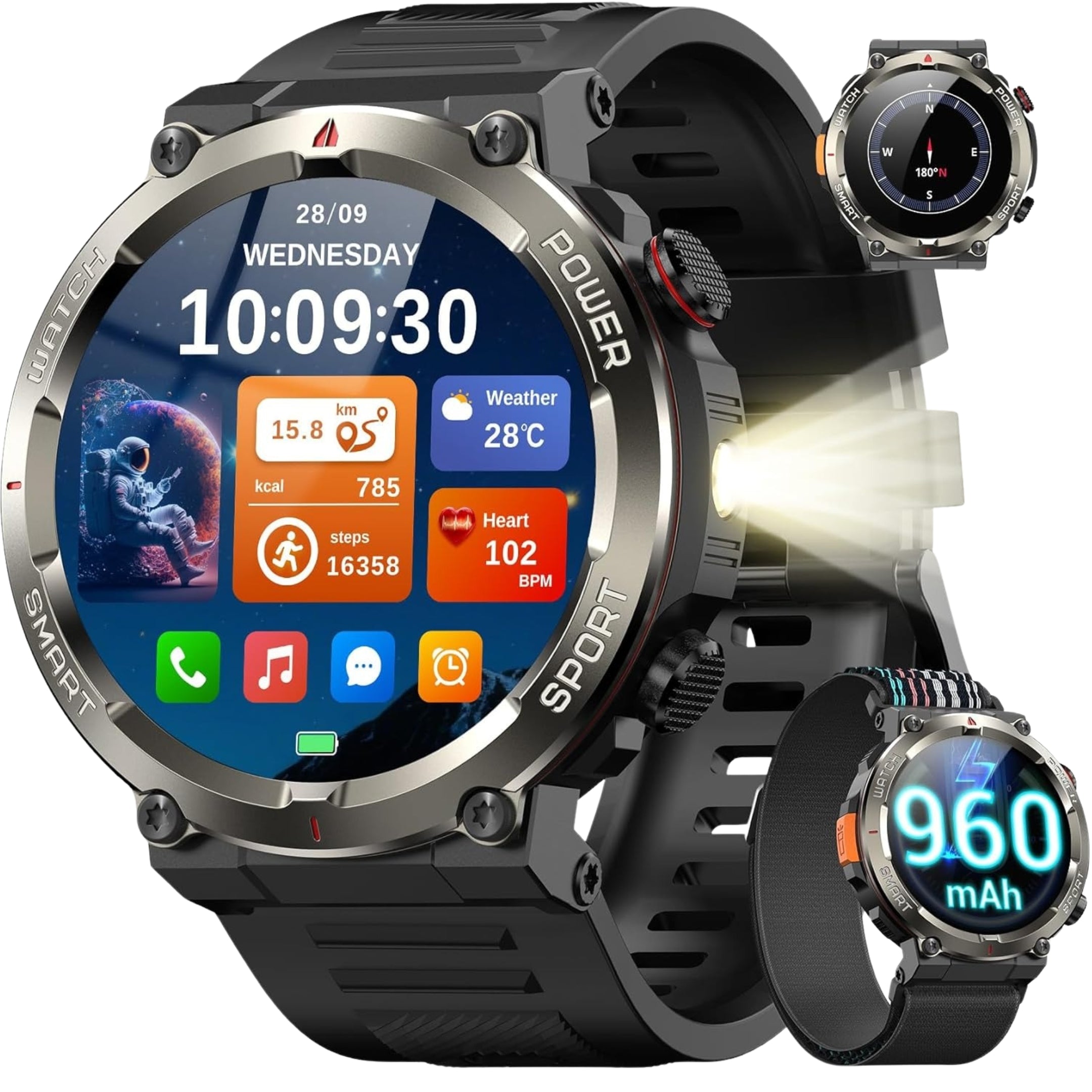 Blackview Military Smart Watch for Men (Answer/Make Calls), 1.45" Fitness Tracker with 100-Day Battery/Flashlight/Compass/Heart Rate/SpO2/Sleep, 150+ Sports IP68 Waterproof Smartwatch for iOS Android