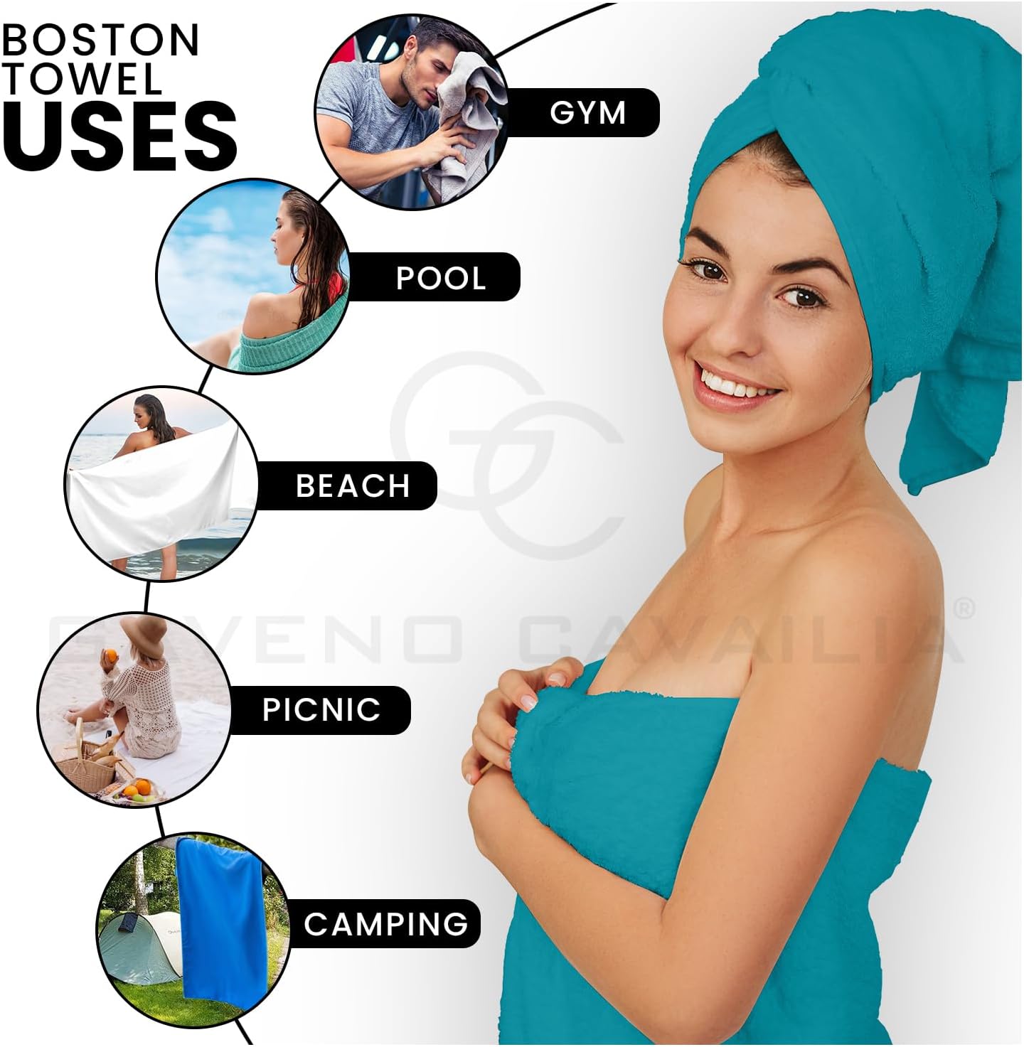 GC GAVENO CAVAILIA 8 Piece Cotton Towel Set – Quick Dry Highly Absorbent Teal Bathroom Towels