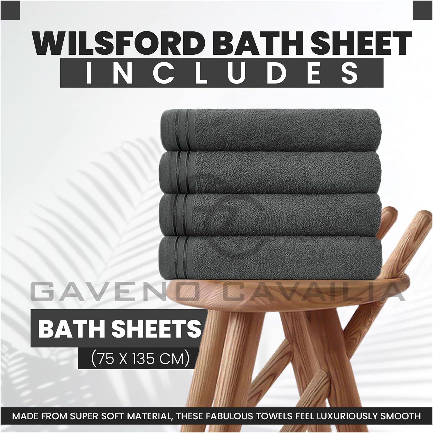 GC GAVENO CAVAILIA 4 Pack Egyptian Cotton Bath Sheets – Large Charcoal Quick Dry Towels 75x135cm