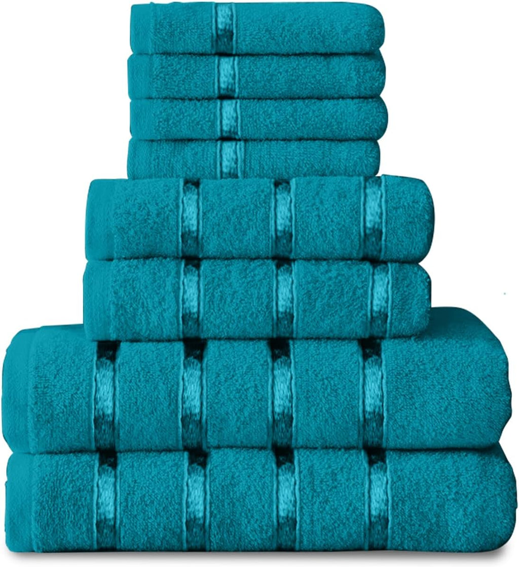 GC GAVENO CAVAILIA 8 Piece Cotton Towel Set – Quick Dry Highly Absorbent Teal Bathroom Towels