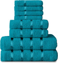 GC GAVENO CAVAILIA 8 Piece Cotton Towel Set – Quick Dry Highly Absorbent Teal Bathroom Towels