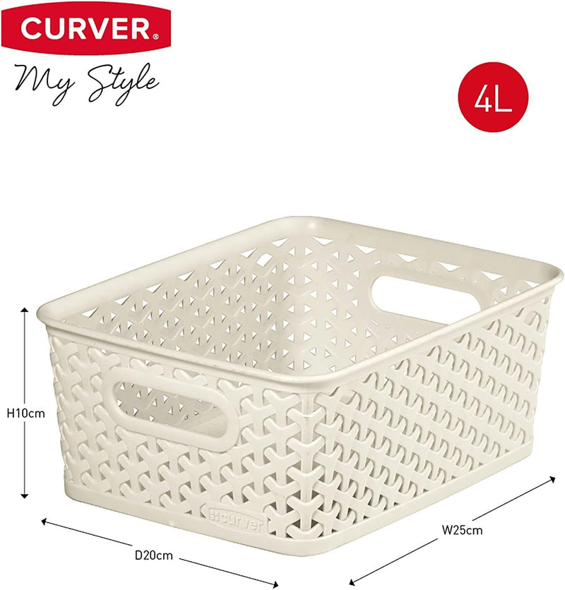Curver My Style 4L Stackable Storage Baskets Cream Set of 4