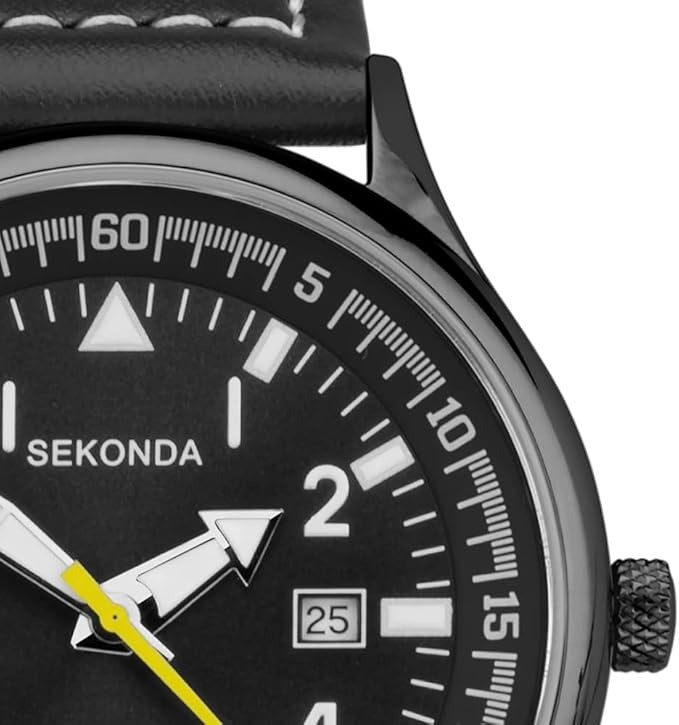 Fly Men's 42mm Pilot Watch Alloy Case Analogue Display Date Window Leather Strap 50m Water Resistant
