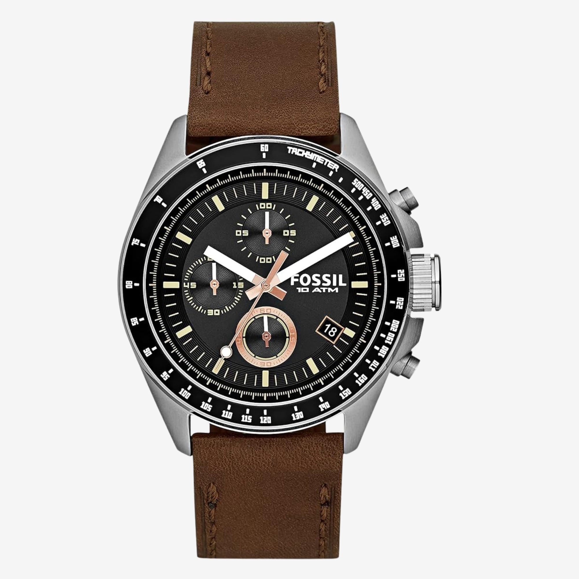 Decker Watch for Men, Quartz Chronograph Movement with Leather Strap.