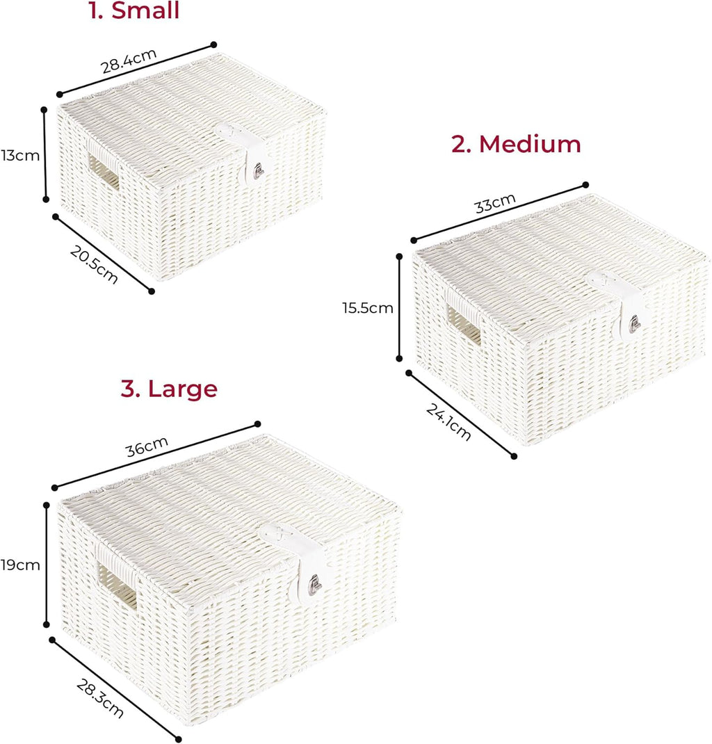 Innoteck Wicker Storage Basket Set with Lids White 3-Pack