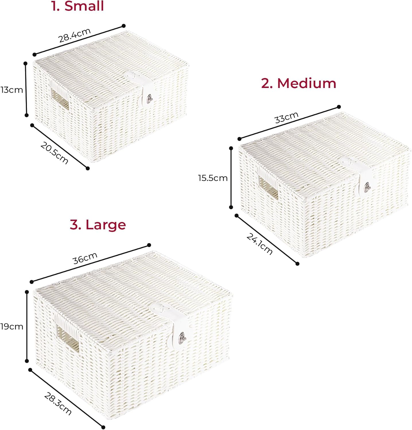 Innoteck Wicker Storage Basket Set with Lids White 3-Pack