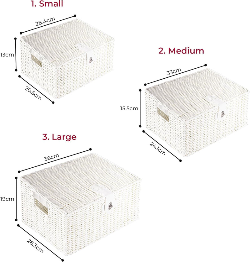 Innoteck Wicker Storage Basket Set with Lids White 3-Pack