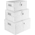Innoteck Wicker Storage Basket Set with Lids White 3-Pack