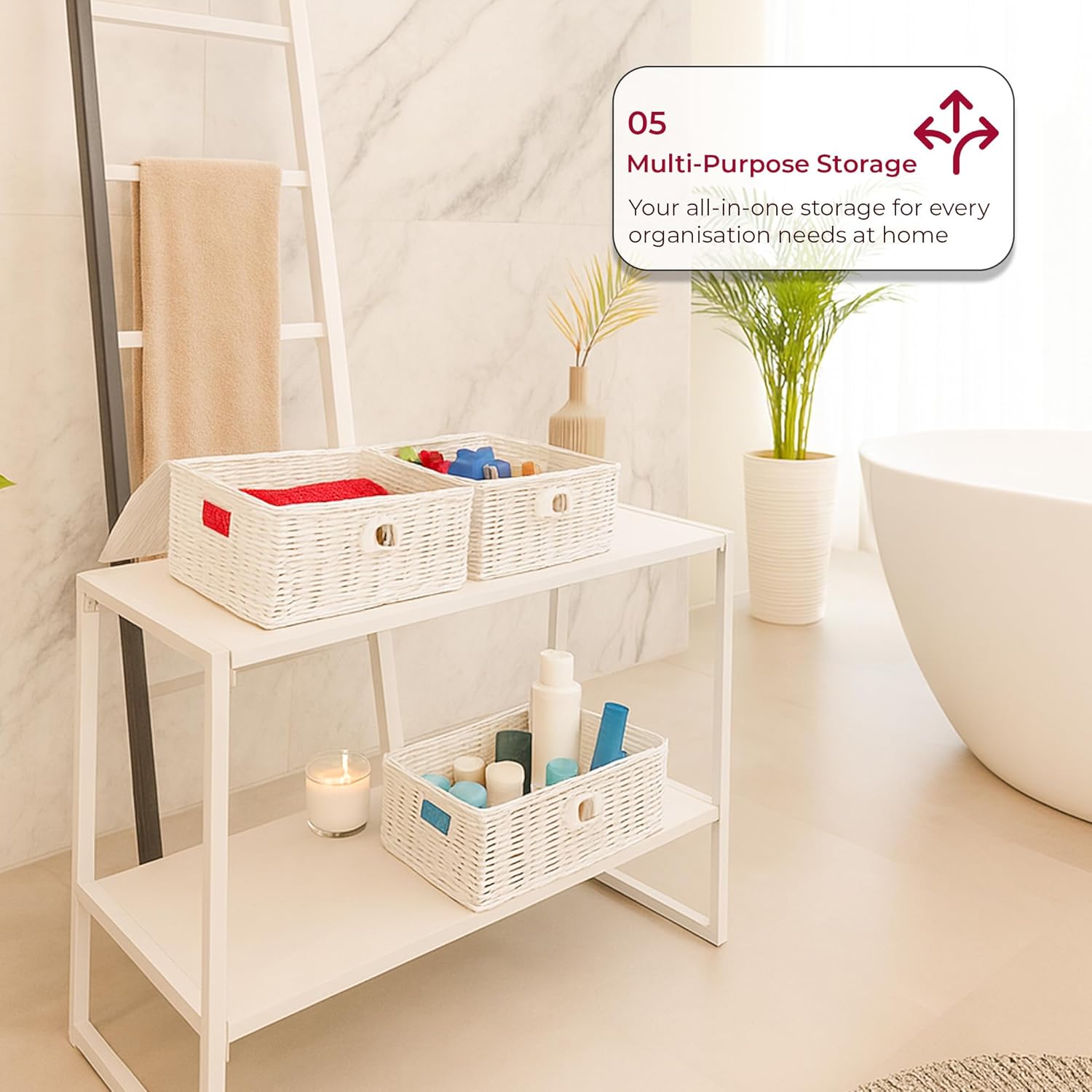 Innoteck Wicker Storage Basket Set with Lids White 3-Pack