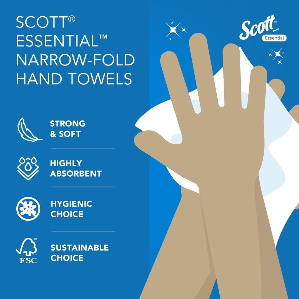 Scott Essential 2 Ply Narrow Fold Paper Hand Towels 2640 Sheets – Soft Absorbent White Multifold Towels