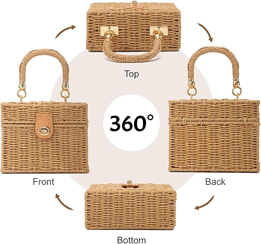 LHHMZ Women Handwoven Rattan Straw Tote Beach Shoulder Basket Bag