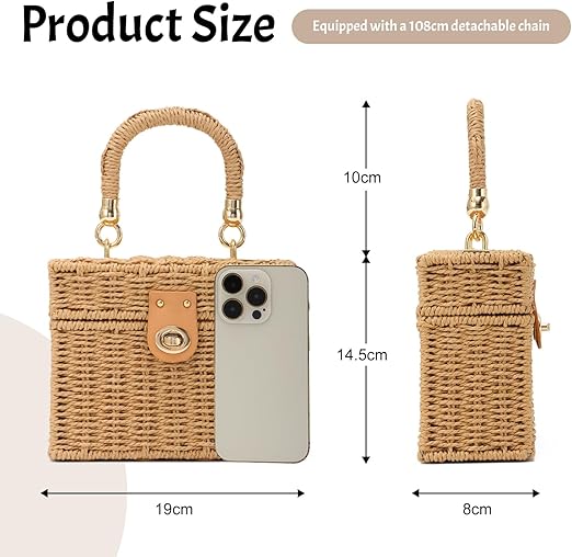 LHHMZ Women Handwoven Rattan Straw Tote Beach Shoulder Basket Bag
