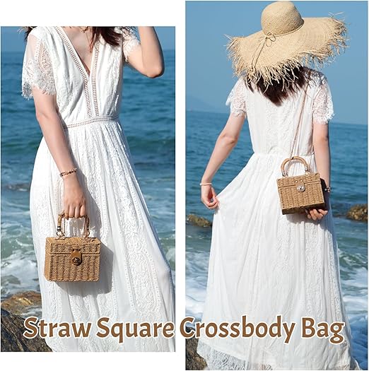 LHHMZ Women Handwoven Rattan Straw Tote Beach Shoulder Basket Bag