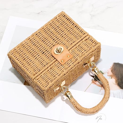 LHHMZ Women Handwoven Rattan Straw Tote Beach Shoulder Basket Bag