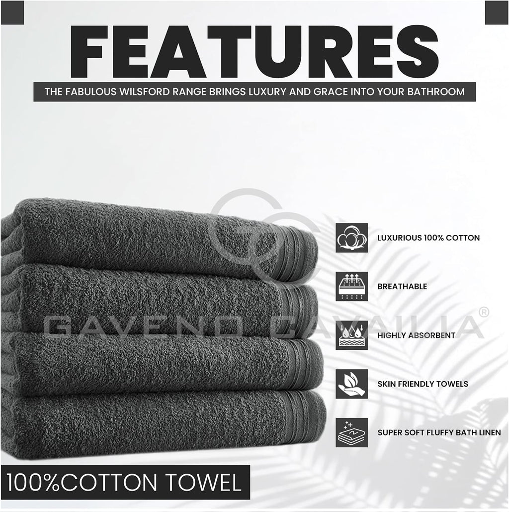 GC GAVENO CAVAILIA 4 Pack Egyptian Cotton Bath Sheets – Large Charcoal Quick Dry Towels 75x135cm