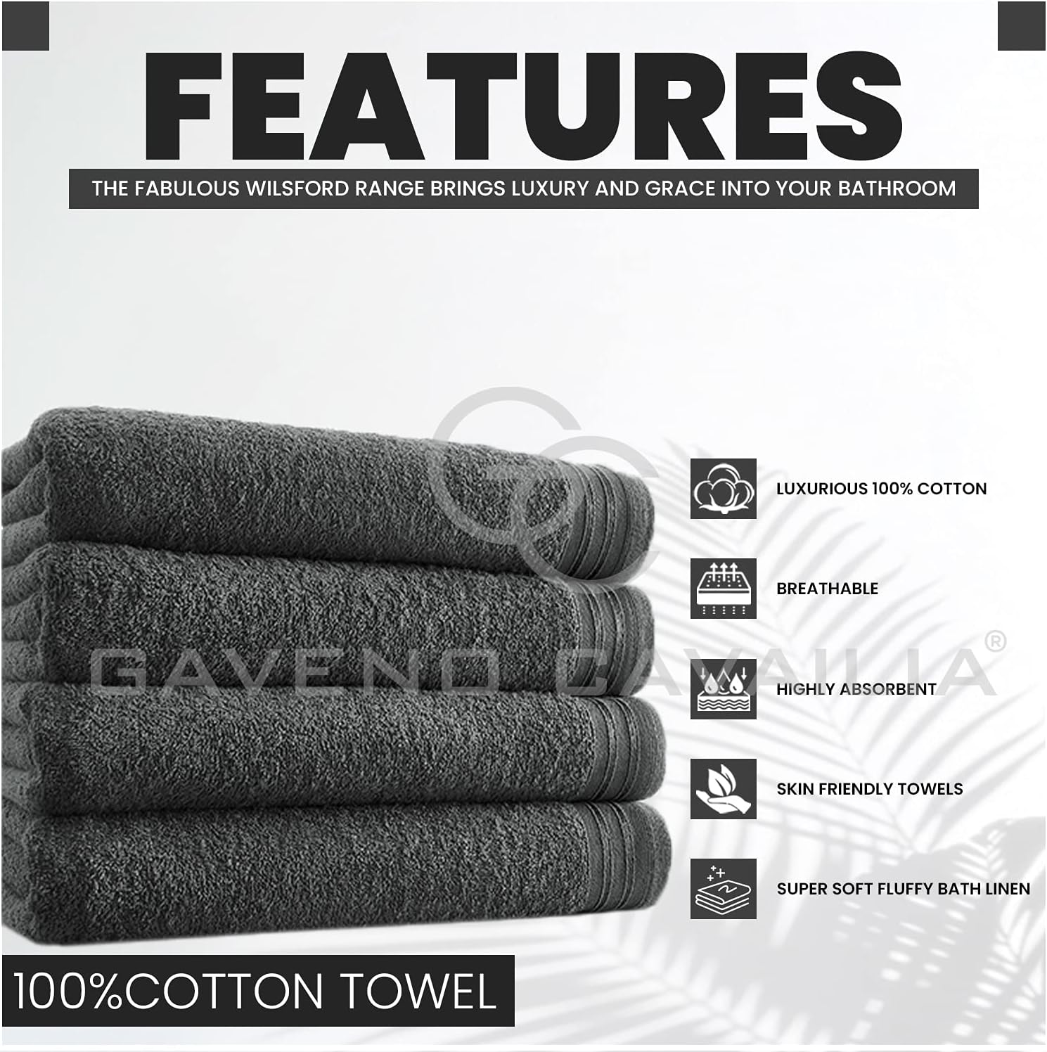 GC GAVENO CAVAILIA 4 Pack Egyptian Cotton Bath Sheets – Large Charcoal Quick Dry Towels 75x135cm