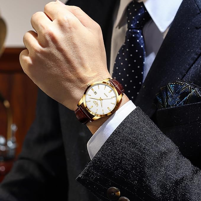 Men's Watches Waterproof Quartz Wrist Watch Stainless Steel Men's Watch with Date Business Black Leather Strap Wrist Watch for Men