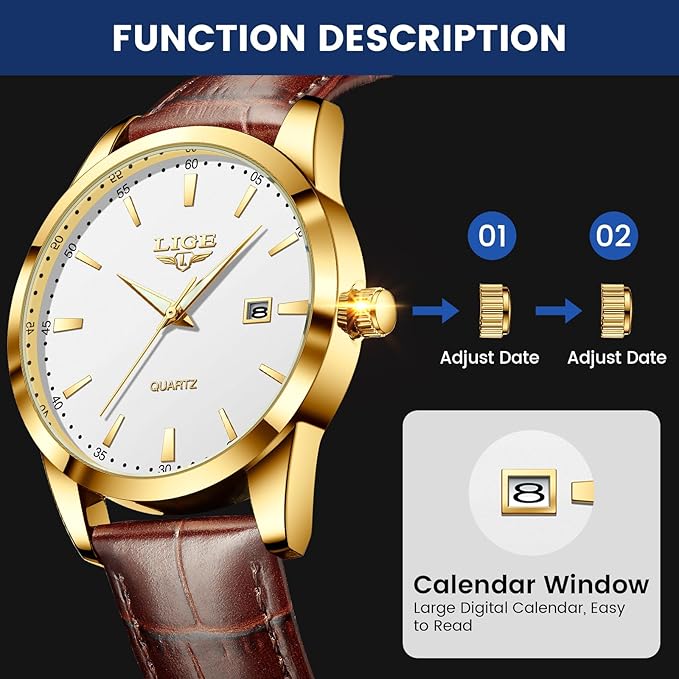 Men's Watches Waterproof Quartz Wrist Watch Stainless Steel Men's Watch with Date Business Black Leather Strap Wrist Watch for Men