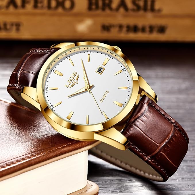 Men's Watches Waterproof Quartz Wrist Watch Stainless Steel Men's Watch with Date Business Black Leather Strap Wrist Watch for Men