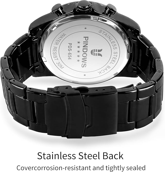 Mens Watches Fashion Minimalist Business Heavy Duty Stainless Steel Waterproof Chronograph Quartz Watch with Auto Date