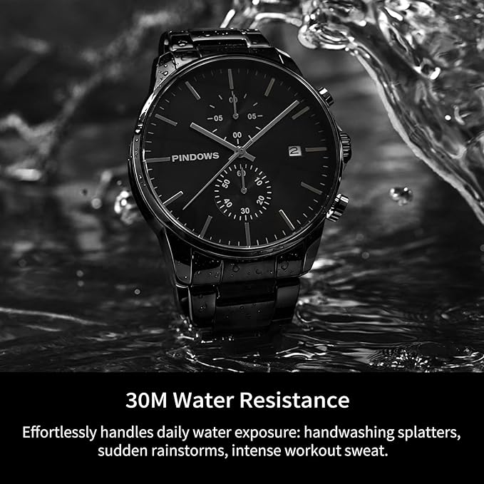 Mens Watches Fashion Minimalist Business Heavy Duty Stainless Steel Waterproof Chronograph Quartz Watch with Auto Date