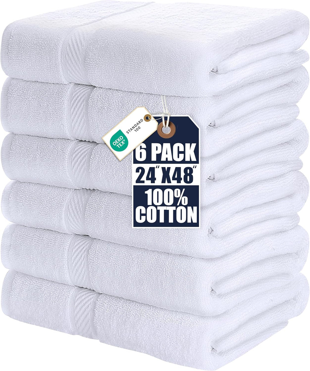 Utopia Towels 6 Pack Bath Towel Set – 100% Ring Spun Cotton Quick Dry White Towels 60x120cm